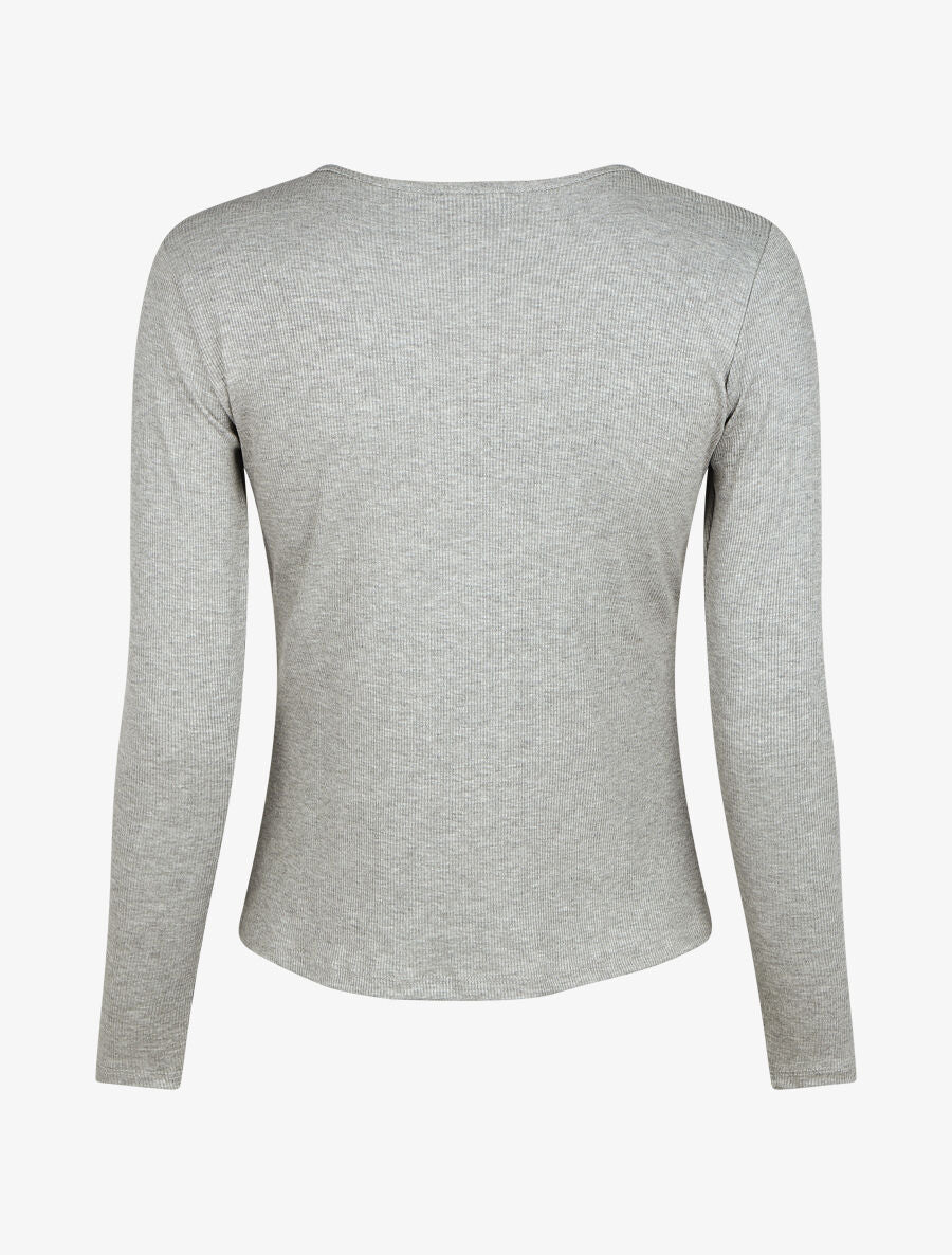 Top ajusté manches longues et noeud - Gris - 2
