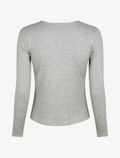 Top ajusté manches longues et noeud - Gris - 2