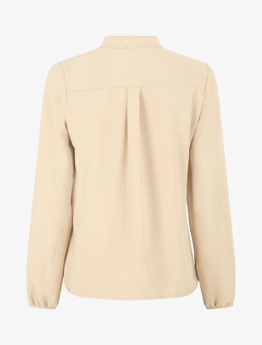 Blouse en voile unie à col boutonné - Beige - 2