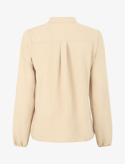 Blouse en voile unie à col boutonné - Beige - 2