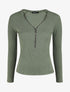 Pull fin droit et côtelé col zippé - Kaki - 4
