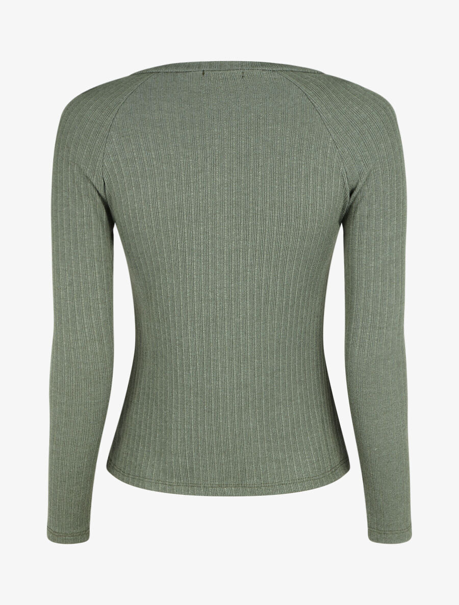 Pull fin droit et côtelé col zippé - Kaki - 2