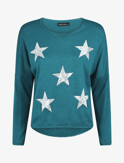 Pull ample motif étoile en sequins - Bleu canard - 1
