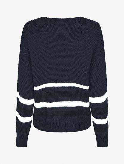 Pull droit rayé - Marine - 2
