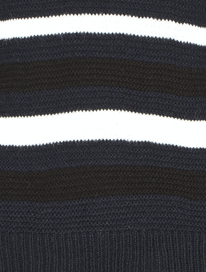 Pull droit rayé - Marine - 3