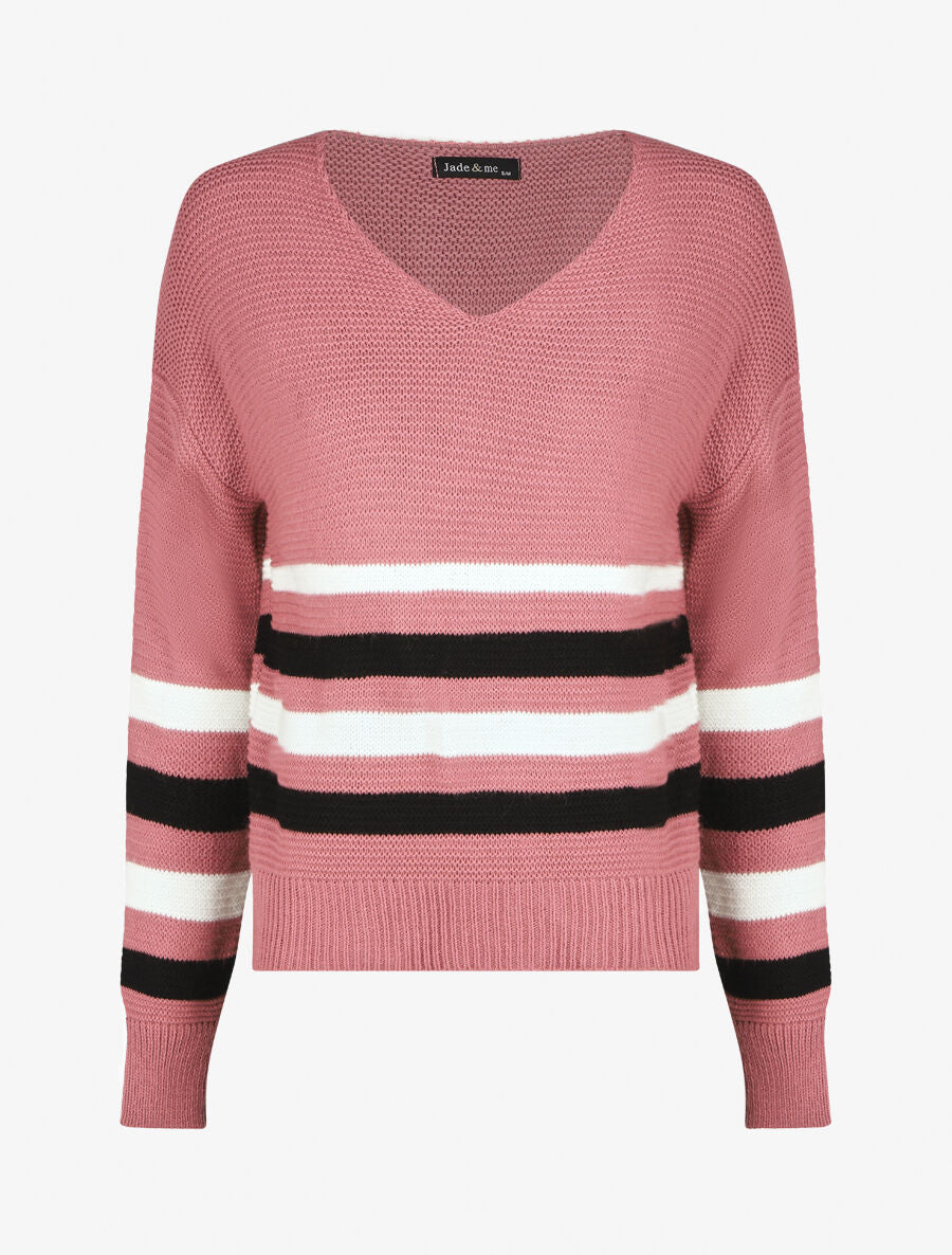 Pull droit rayé - Vieux rose - 1