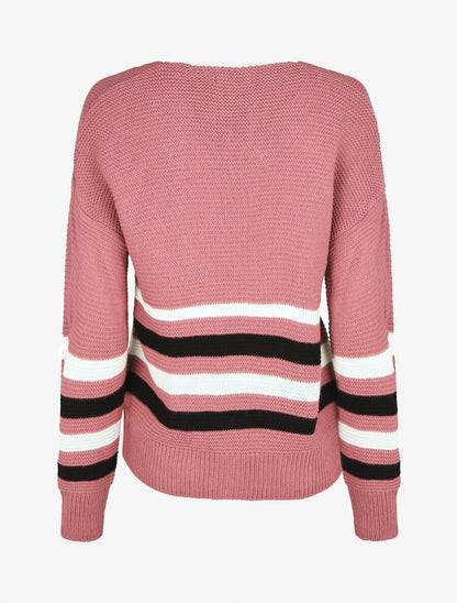 Pull droit rayé - Vieux rose - 2