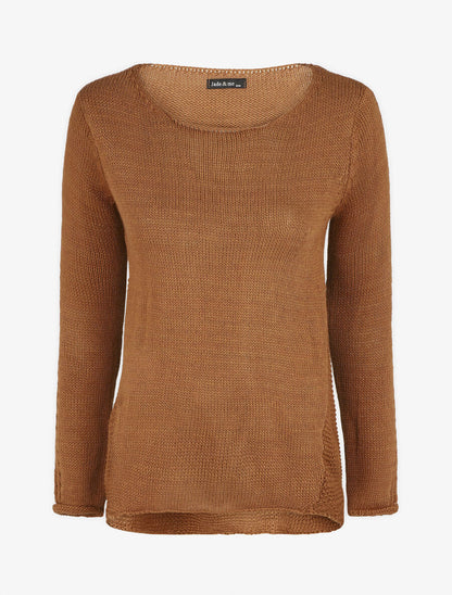 Pull droit uni col bateau - Camel - 1