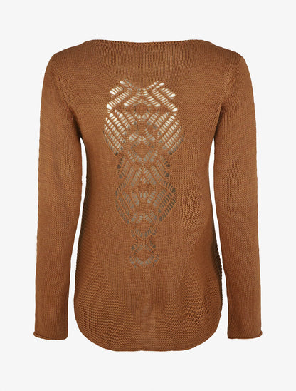 Pull droit uni col bateau - Camel - 2