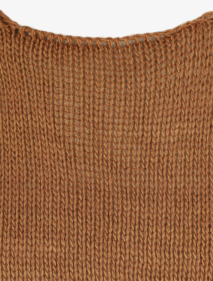 Pull droit uni col bateau - Camel - 3