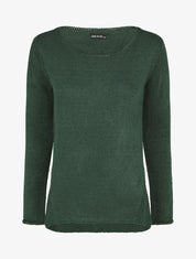 Pull droit uni col bateau - Vert foncé - 1