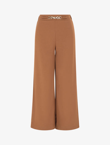 Pantalon ample taille haute élastiquée - Camel - 1