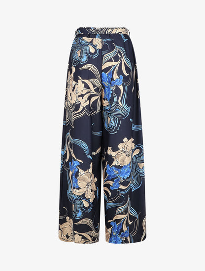 Pantalon ample taille haute imprimé floral - Marine - 2
