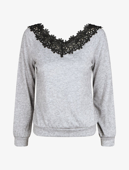 Pull fin droit col bateau en crochet - Gris - 1
