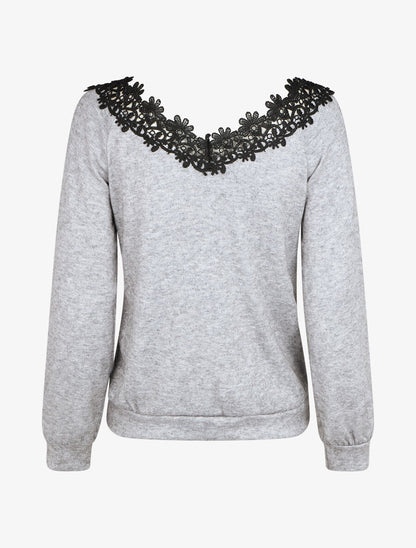 Pull fin droit col bateau en crochet - Gris - 2