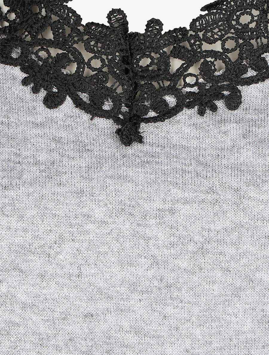 Pull fin droit col bateau en crochet - Gris - 3