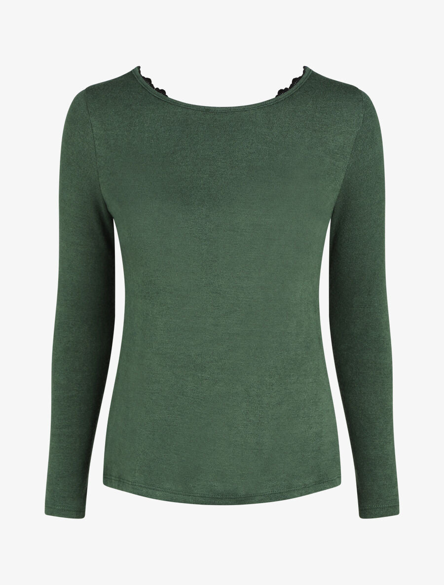 Pull fin droit dos en crochet - Vert - 7