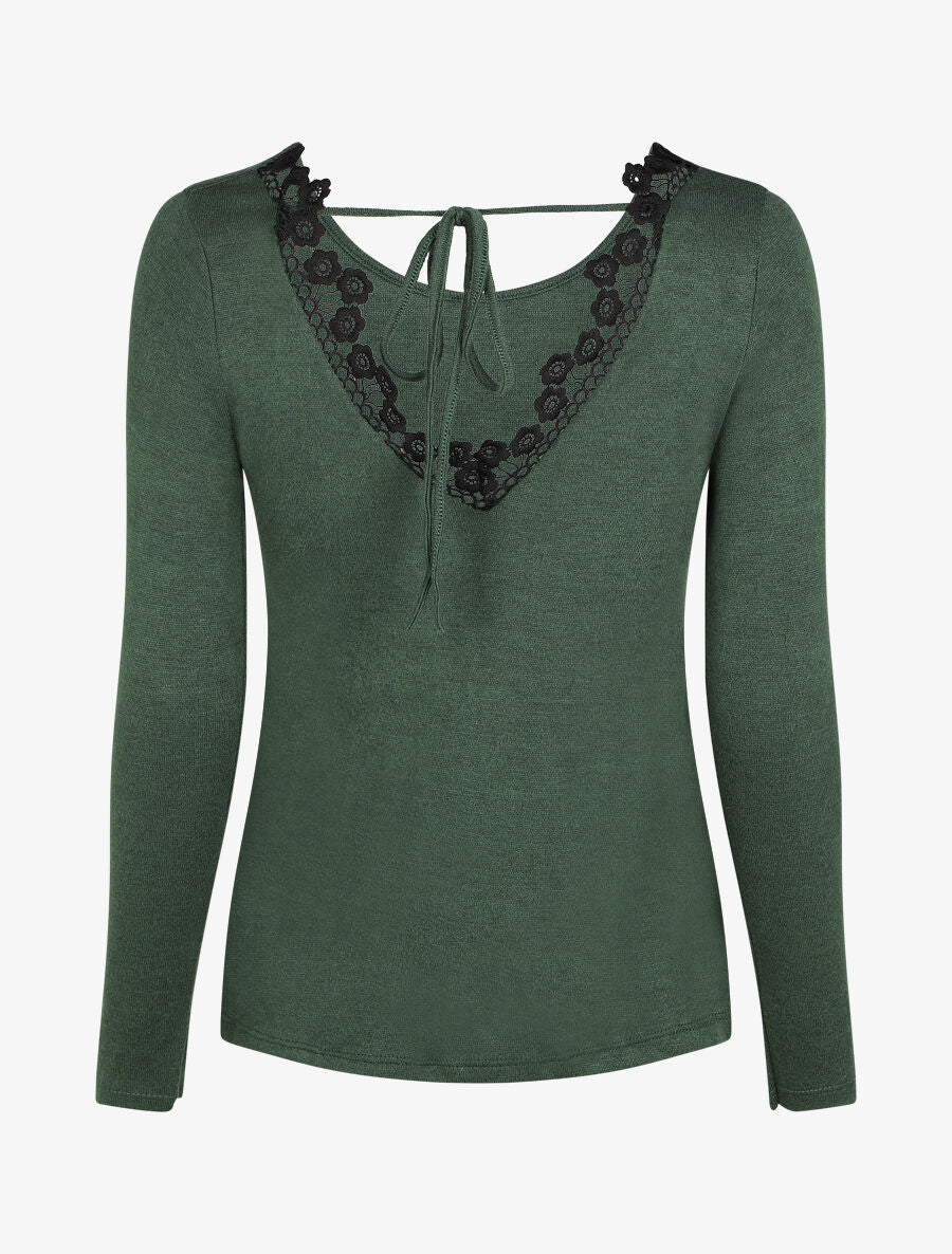 Pull fin droit dos en crochet - Vert - 2