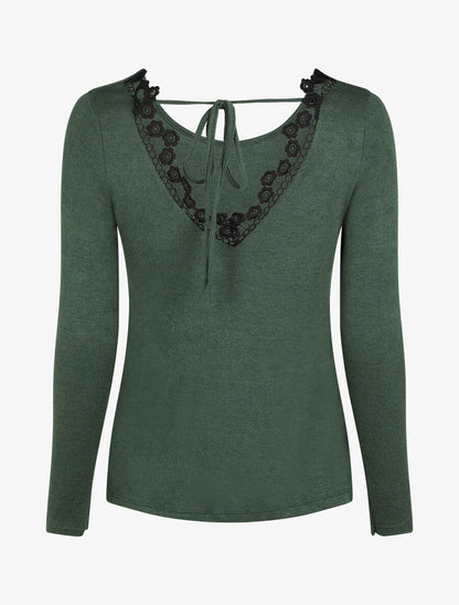Pull fin droit dos en crochet - Vert - 2