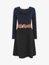 Robe courte évasée col bénitier et manches longues - Marine - 6