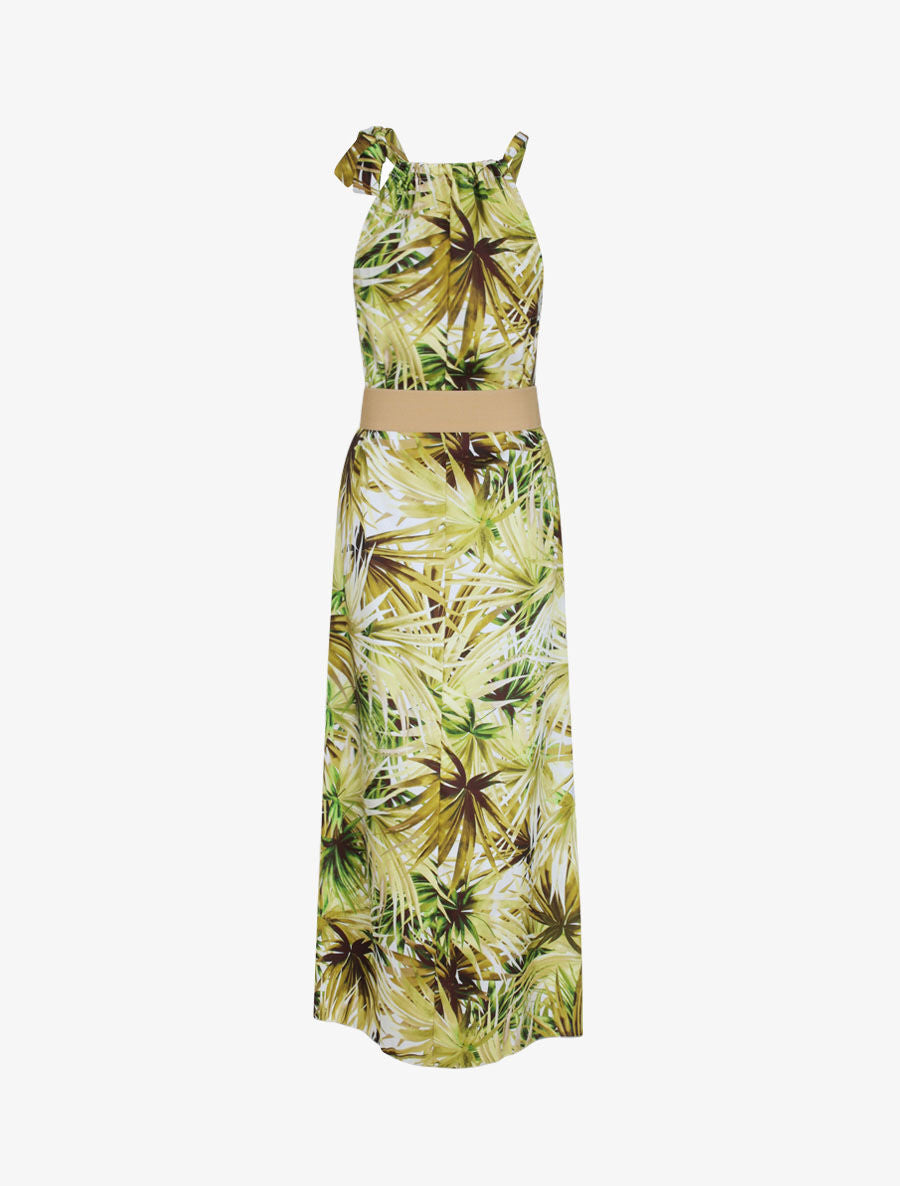 Robe longue à imprimé tropical - Vert anis - 2