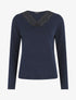Pull droit col V en dentelle - Marine - 1