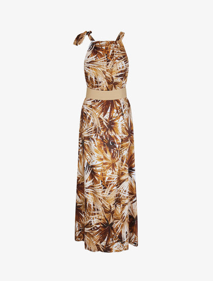 Robe longue à imprimé tropical - Camel - 3