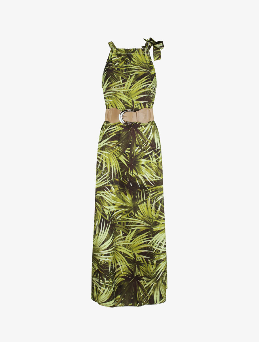 Robe longue à imprimé tropical - Noir - 1