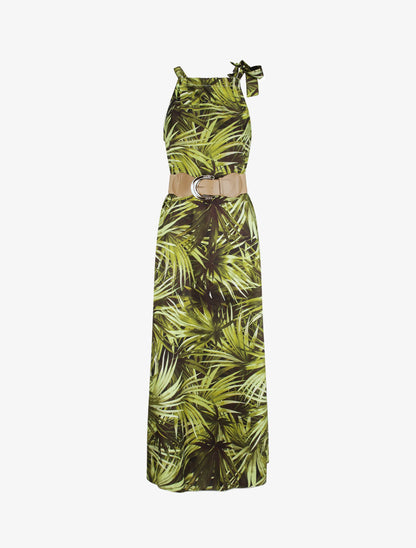 Robe longue à imprimé tropical - Noir - 1