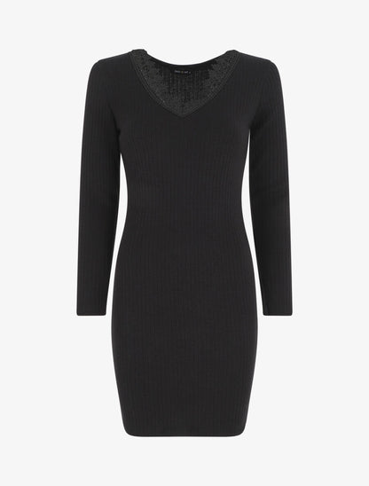 Robe pull moulante et côtelée - Noir - 7
