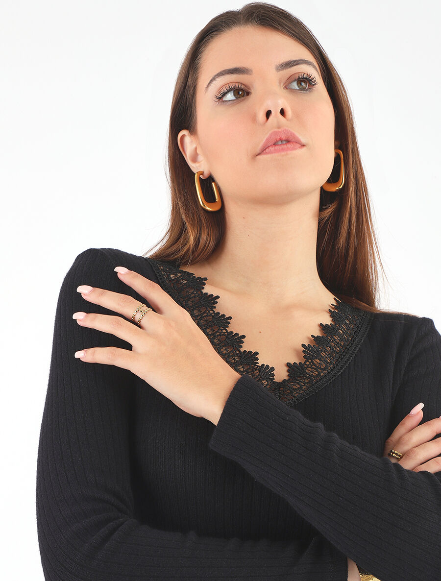 Robe pull moulante et côtelée - Noir - 6