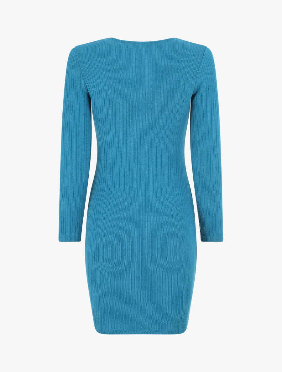 Robe pull moulante et côtelée - Bleu canard - 2