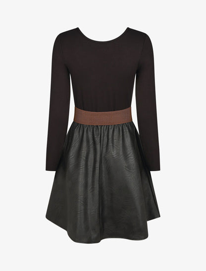 Robe bi-matière courte évasée simili - Noir - 2