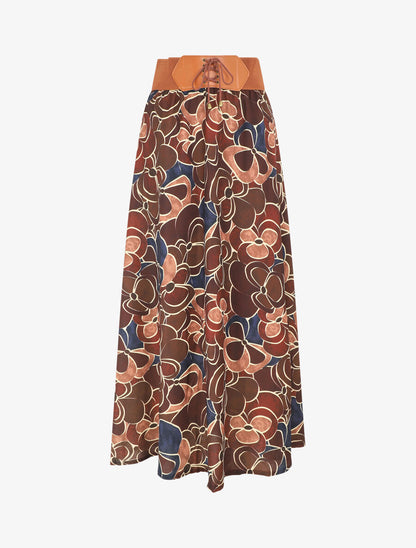 Jupe longue à taille haute imprimé fleuri - Marron - 4