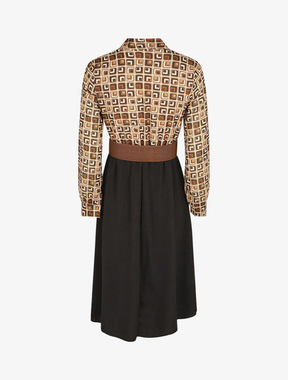 Robe longue évasée imprimé graphique - Beige - 2