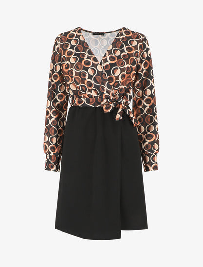 Robe bicolore imprimé retro - Noir - 1