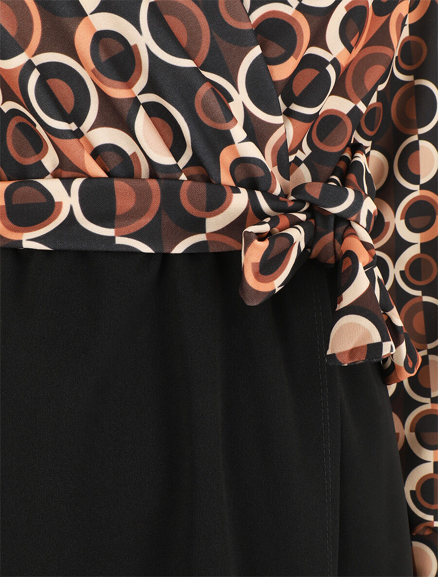 Robe bicolore imprimé retro - Noir - 3