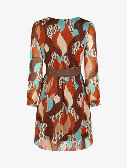 Robe élastiquée à imprimé graphique - Camel - 2