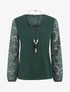 Top droit manches longues dos en dentelle - Vert foncé - 1