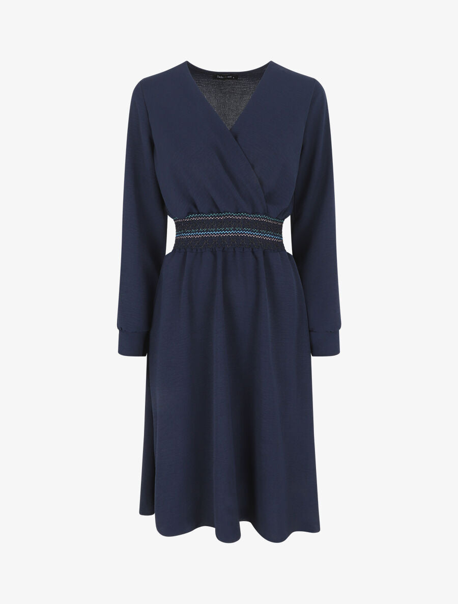 Robe unie à bande élastiquée - Marine - 1