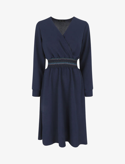 Robe unie à bande élastiquée - Marine - 1