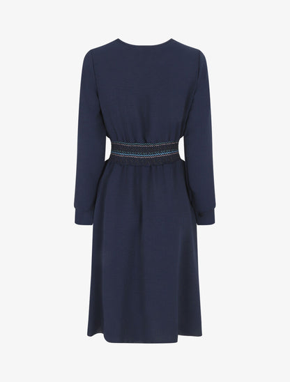 Robe unie à bande élastiquée - Marine - 2