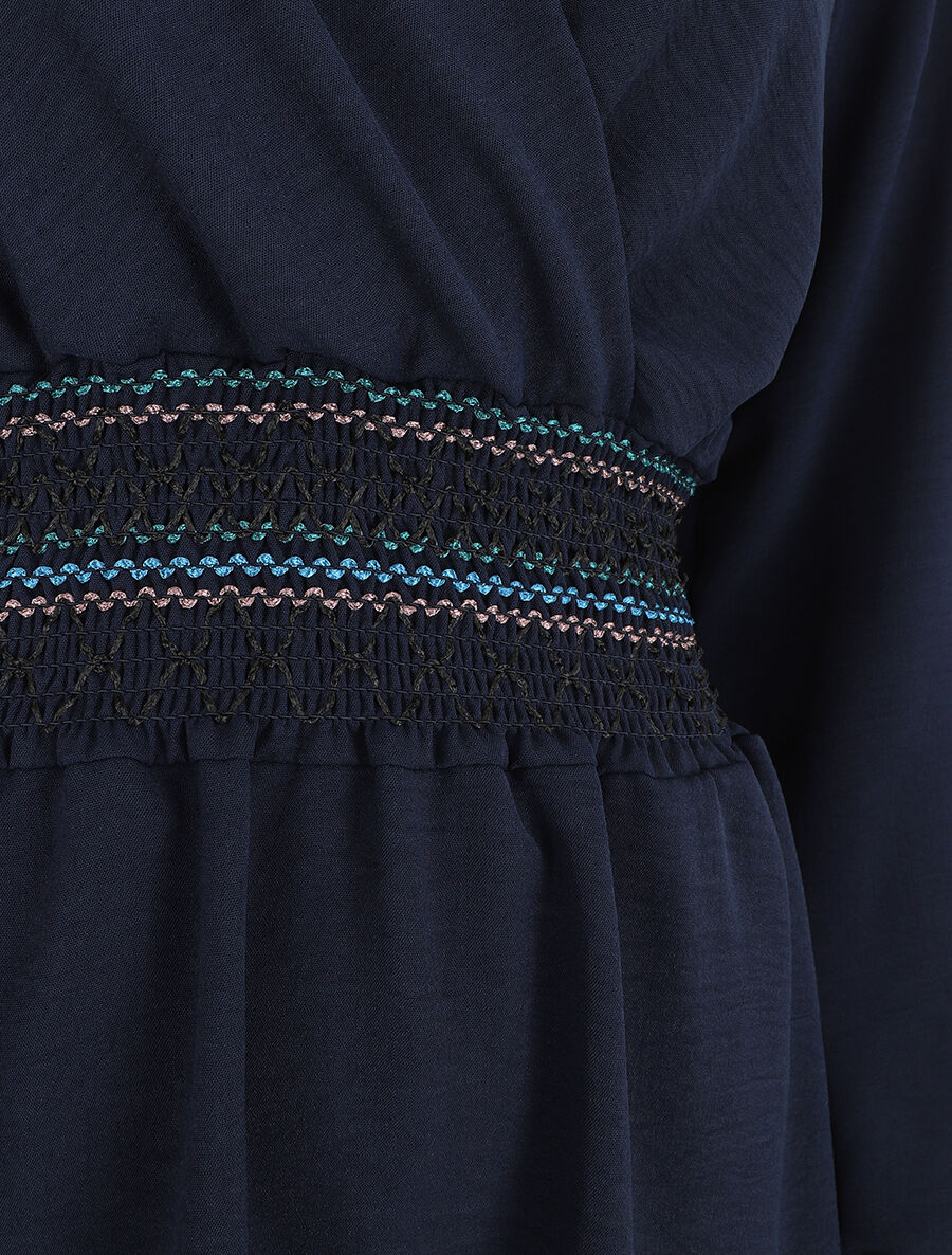 Robe unie à bande élastiquée - Marine - 3
