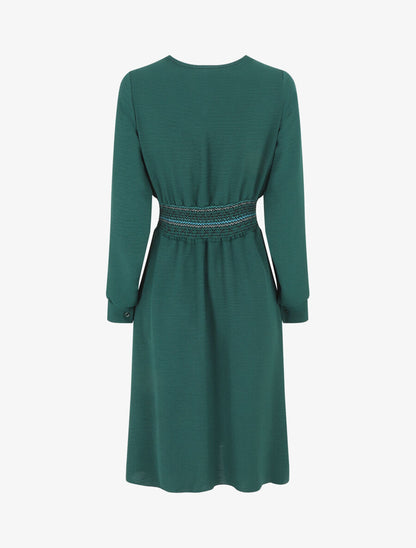 Robe unie à bande élastiquée - Vert sapin - 2