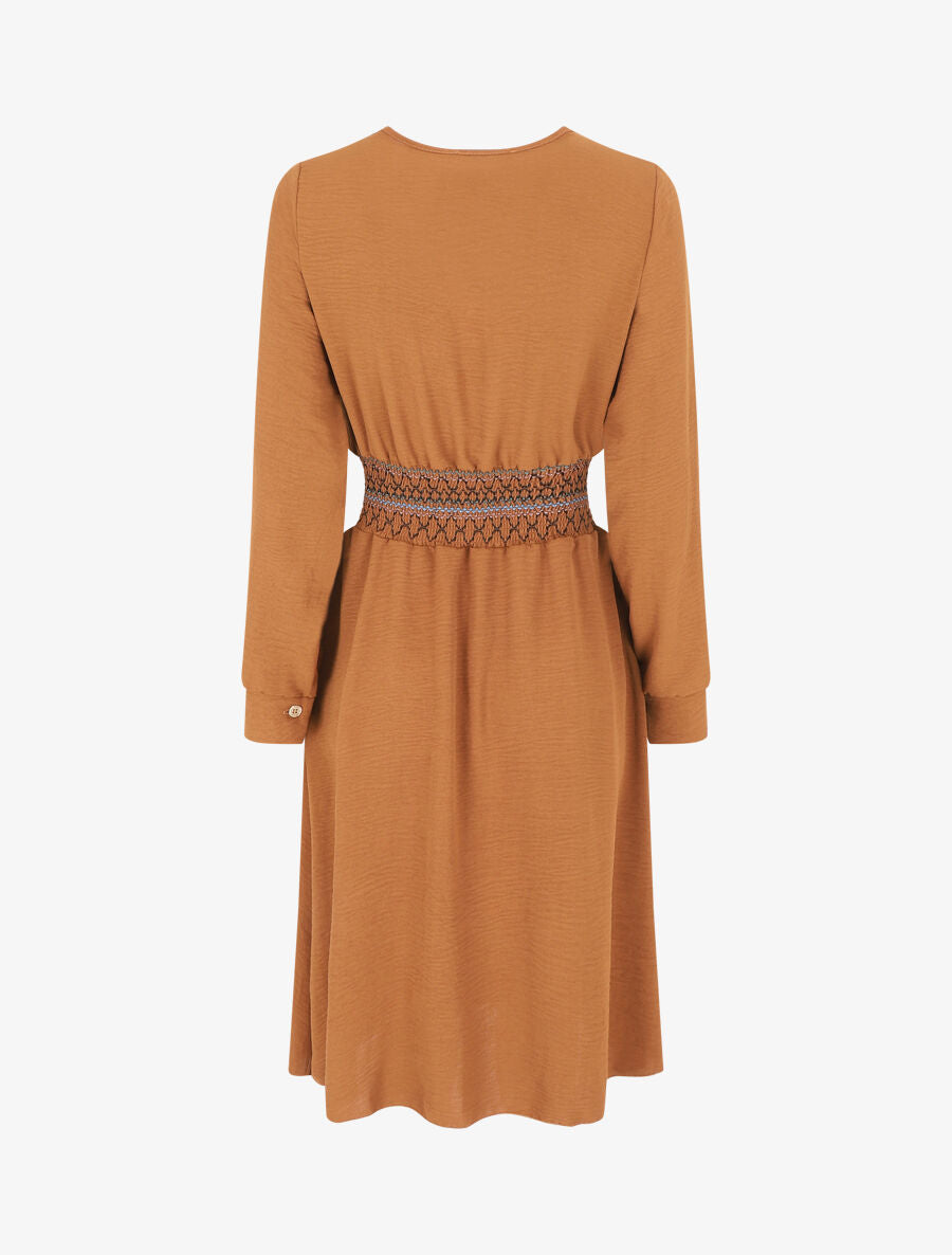 Robe unie à bande élastiquée - Camel - 2