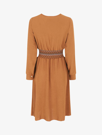 Robe unie à bande élastiquée - Camel - 2