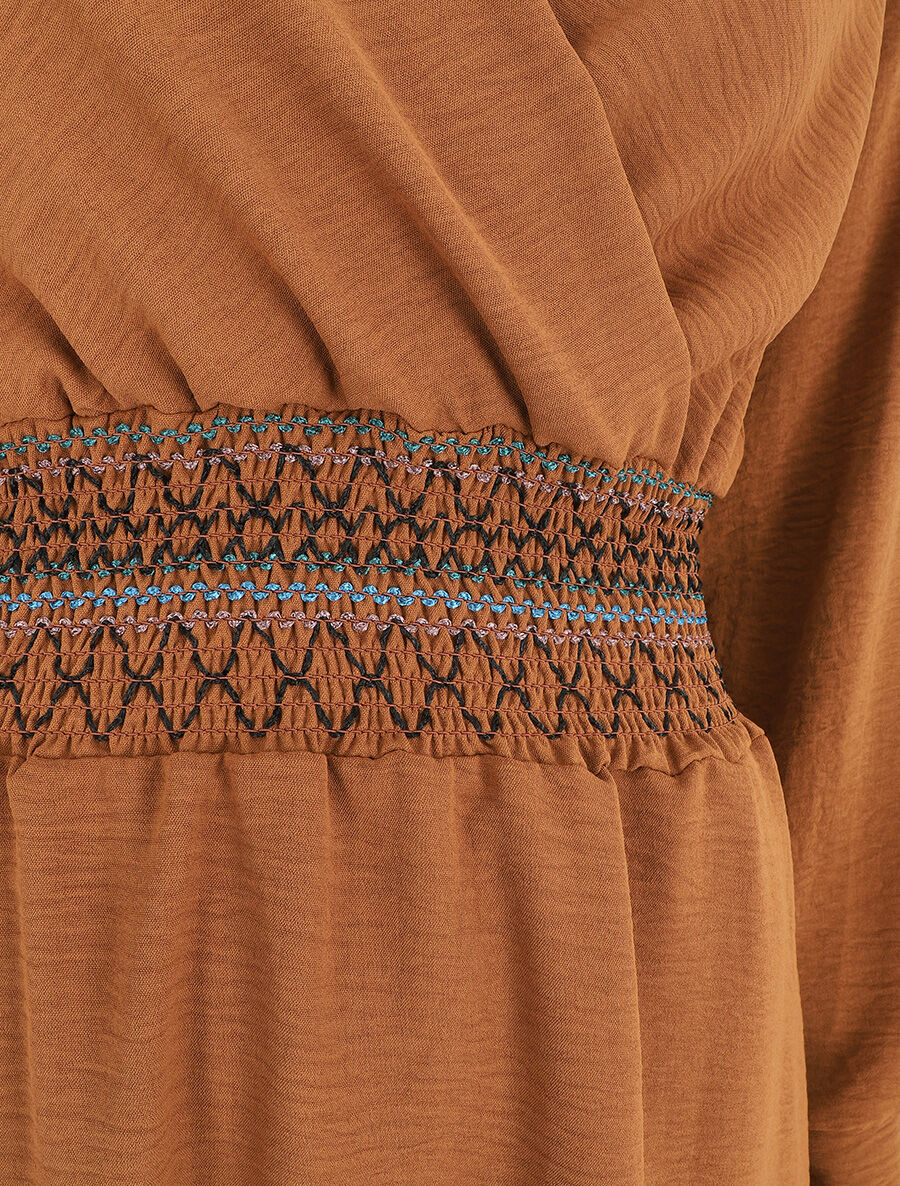 Robe unie à bande élastiquée - Camel - 3
