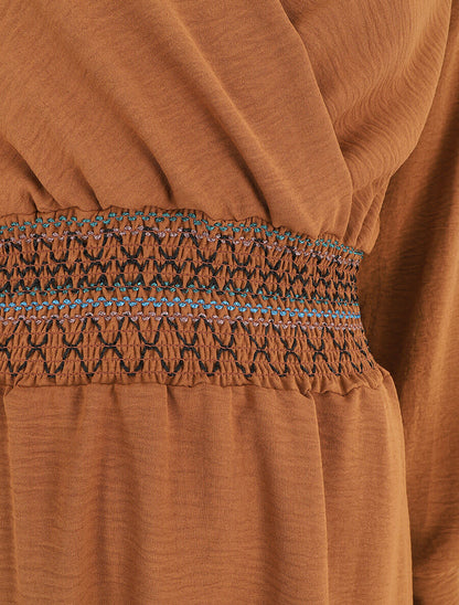 Robe unie à bande élastiquée - Camel - 3