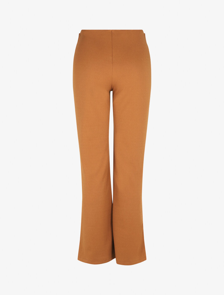 Pantalon droit taille haute à boutons - Camel - 2