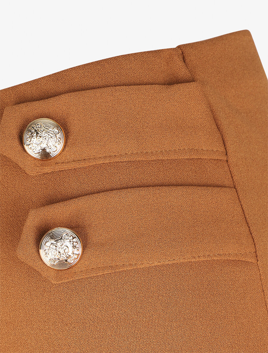 Pantalon droit taille haute à boutons - Camel - 3